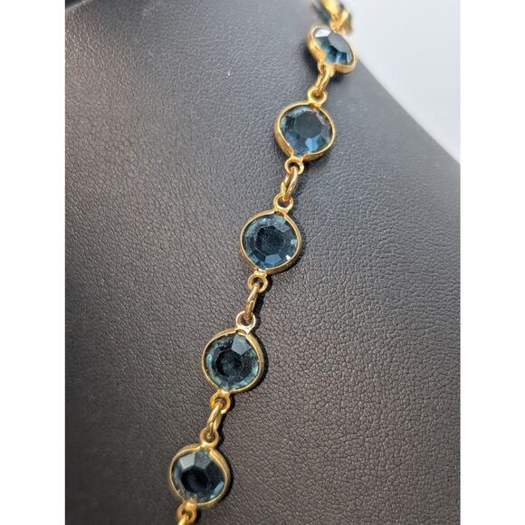 Vintage Austrian Crystal USA Gold Tone Bezel Set Blue Crystal Chain 36" Necklace - Picture 3 of 7